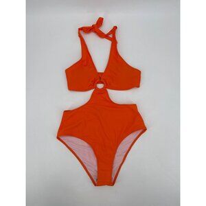 Orange Aimage One-Piece Swimsuit With Ring Detail Cutout Design Medium